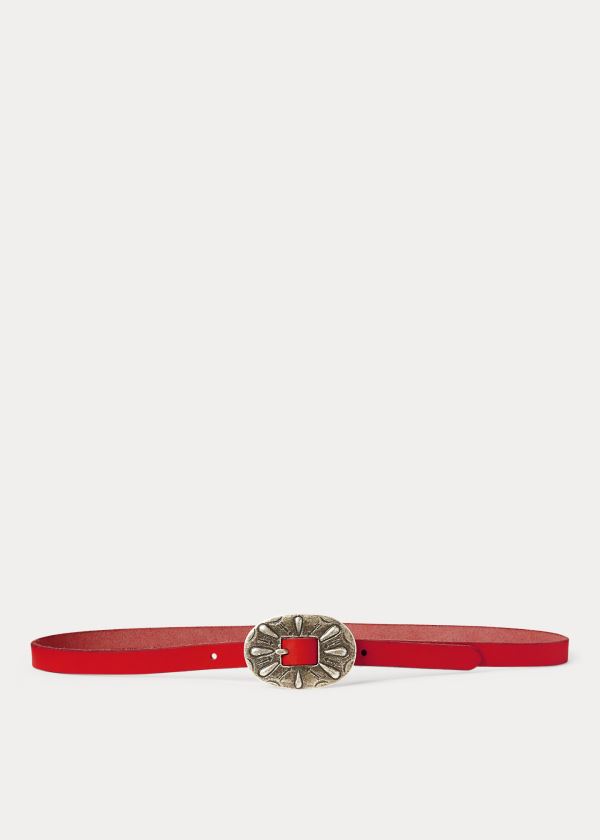 Ralph Lauren Skinny Læder Přezkou Belt Červené | uTmObF8C