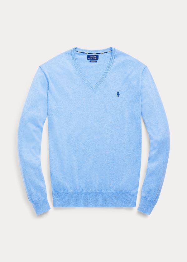 Ralph Lauren Slim Fit Bavlněné V-Neck Svetrové Královská Modrá Blankyt | 7gLizfcD