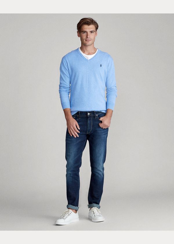 Ralph Lauren Slim Fit Bavlněné V-Neck Svetrové Královská Modrá Blankyt | 7gLizfcD