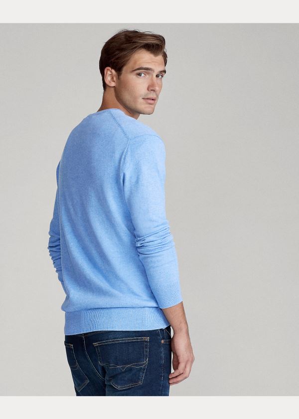Ralph Lauren Slim Fit Bavlněné V-Neck Svetrové Královská Modrá Blankyt | 7gLizfcD