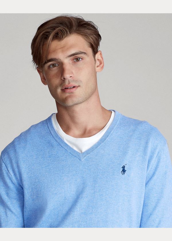 Ralph Lauren Slim Fit Bavlněné V-Neck Svetrové Královská Modrá Blankyt | 7gLizfcD