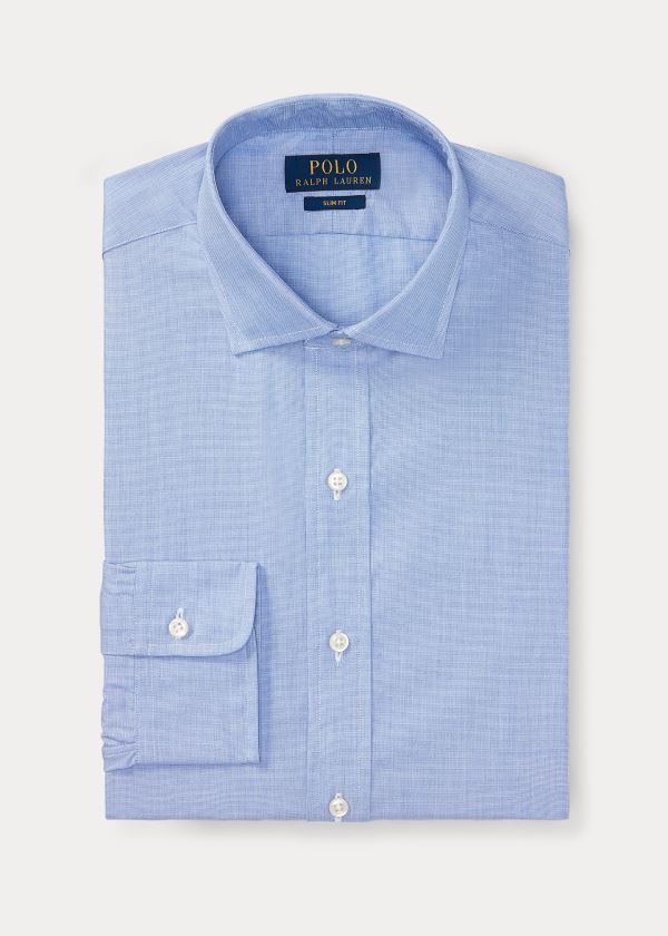 Ralph Lauren Slim Fit Bavlněné Šaty Shirt Světle Blankyt Bílé | WhJRXL2W
