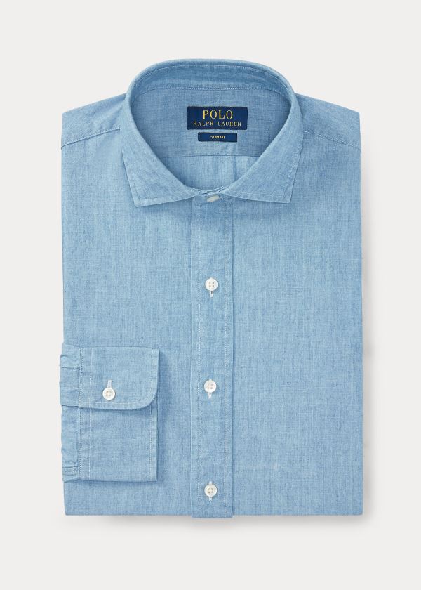 Ralph Lauren Slim-Fit Chambray Šaty Shirt Blankyt | w6eoXvO8