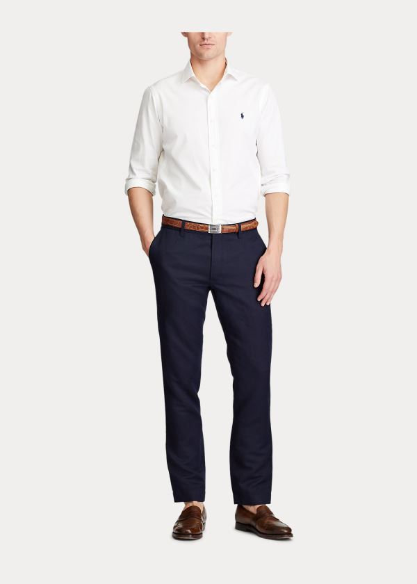 Ralph Lauren Slim Fit Linen-Blend Pant Tmavě Blankyt | eR7Rorif