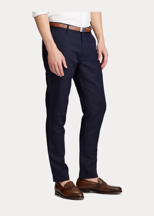 Ralph Lauren Slim Fit Linen-Blend Pant Tmavě Blankyt | eR7Rorif