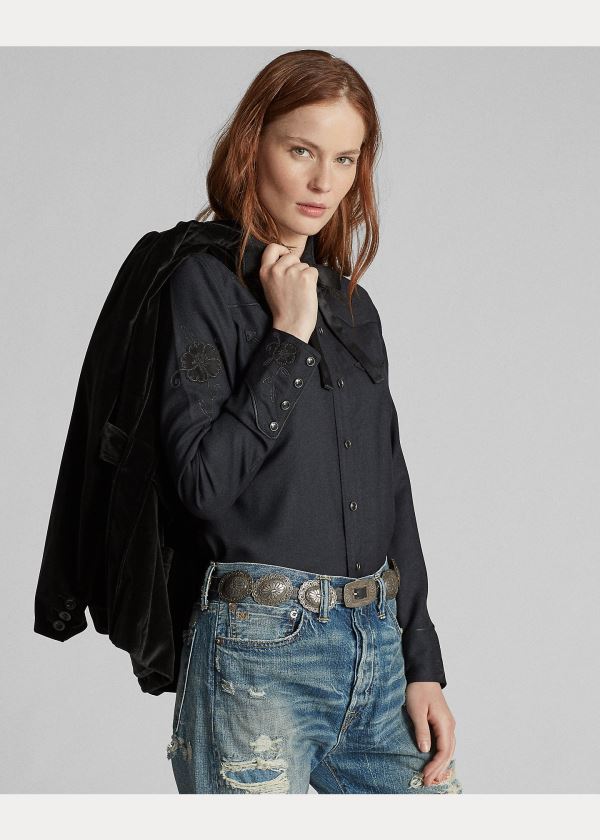 Ralph Lauren Slim Floral Wool Western Shirt Černé | UTP5fbpo