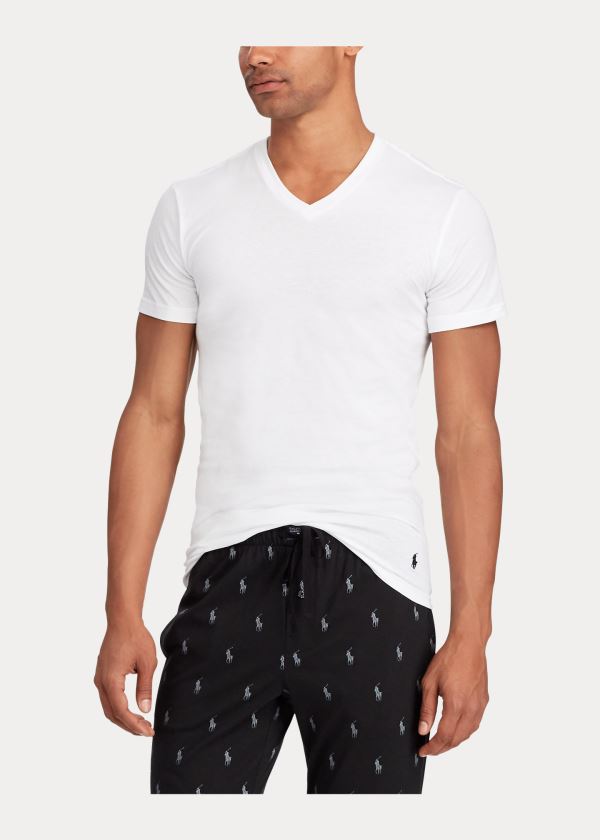 Ralph Lauren Slim V-Neck 3-Pack Bílé | ZOrMtBcs