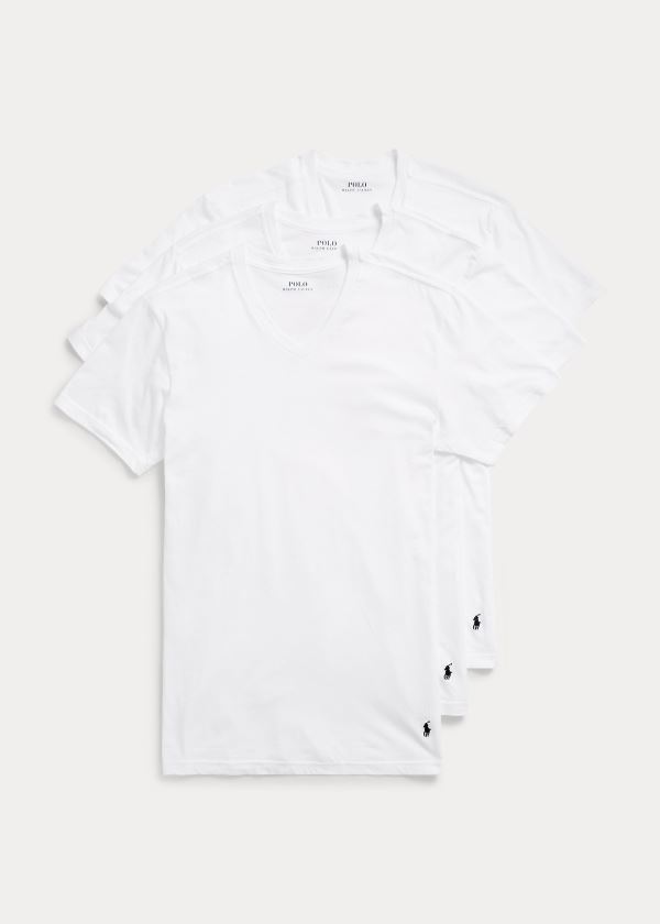 Ralph Lauren Slim V-Neck 3-Pack Bílé | ZOrMtBcs