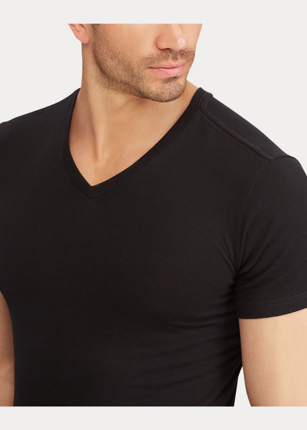 Ralph Lauren Slim V-Neck 3-Pack Černé | 4R3xp0zf