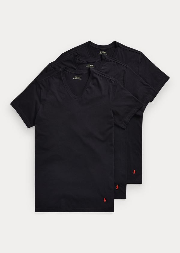 Ralph Lauren Slim V-Neck 3-Pack Černé | 4R3xp0zf