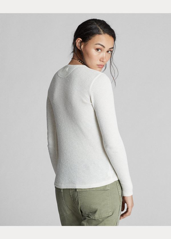 Ralph Lauren Slim Waffle-Knit Bavlněné Henley Bílé | PRqdpGX2