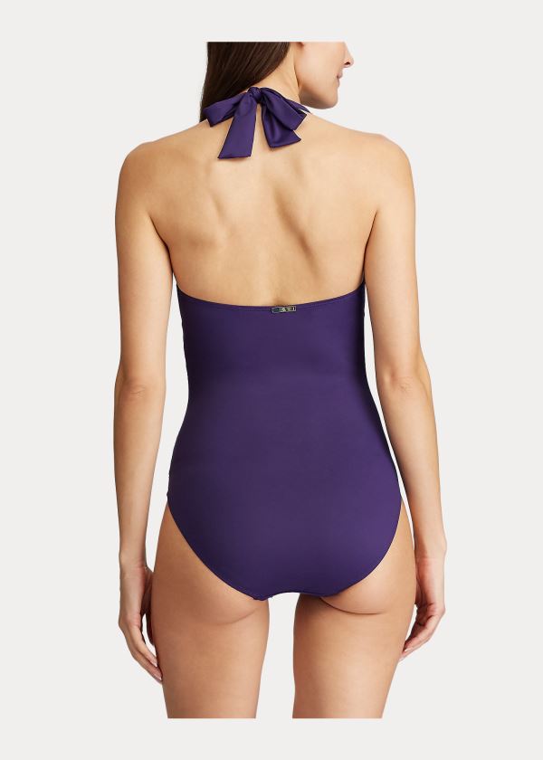 Ralph Lauren Slimming Halter One-Piece Fialové | m7UmTNrY