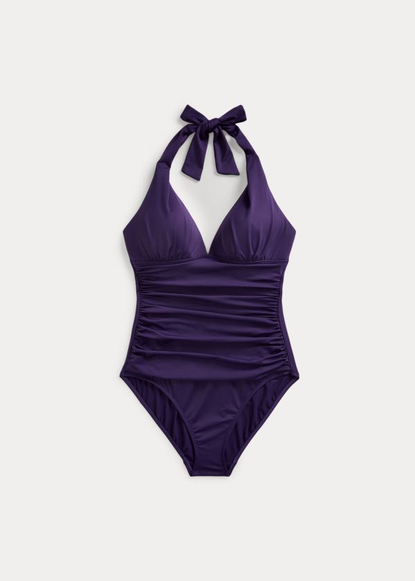 Ralph Lauren Slimming Halter One-Piece Fialové | m7UmTNrY