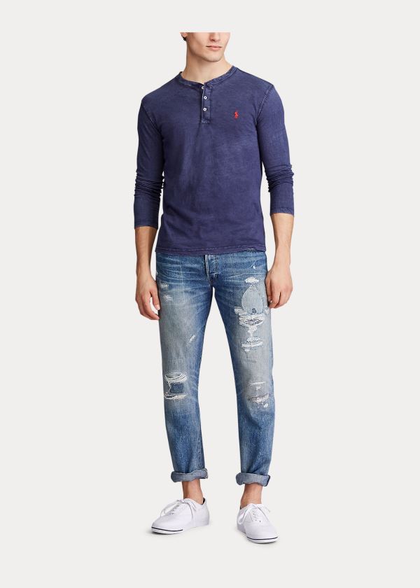 Ralph Lauren Slub Jersey Henley Shirt Tmavě Blankyt | HqiiMs61