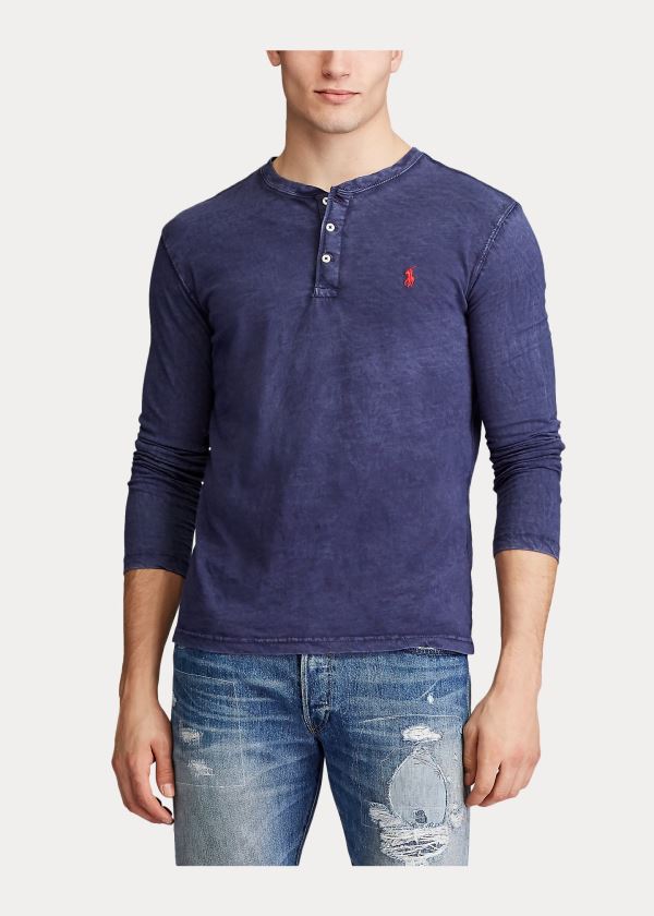 Ralph Lauren Slub Jersey Henley Shirt Tmavě Blankyt | HqiiMs61
