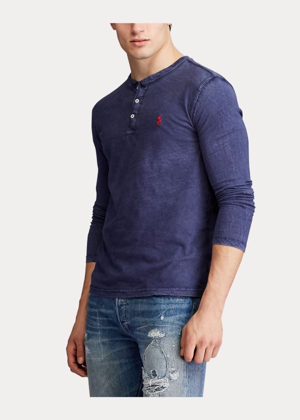 Ralph Lauren Slub Jersey Henley Shirt Tmavě Blankyt | HqiiMs61