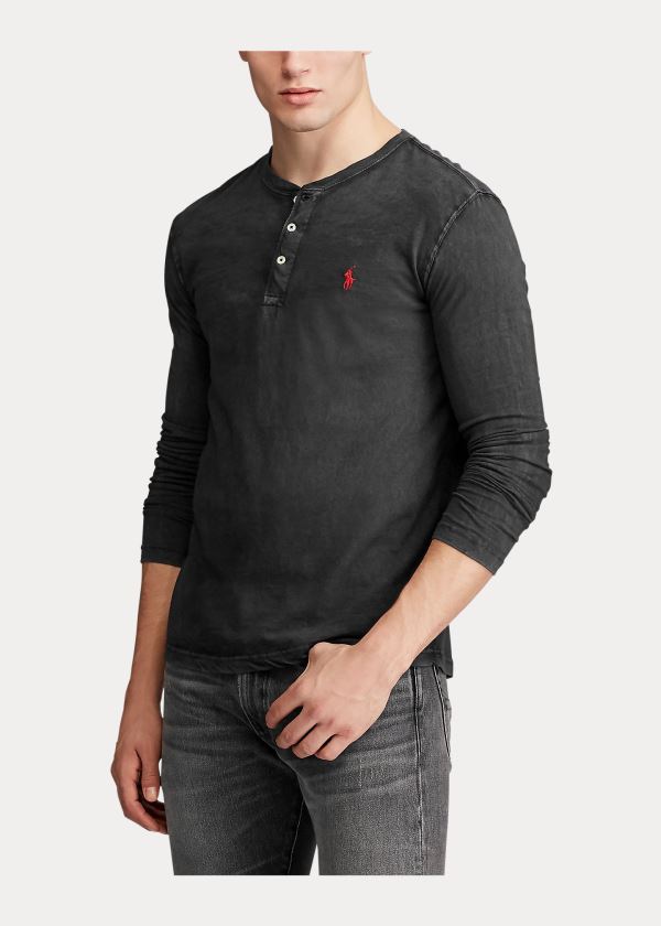 Ralph Lauren Slub Jersey Henley Shirt Černé | iChGkvzo