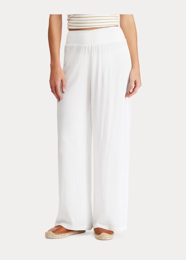 Ralph Lauren Smocked Široké-Leg Pant Bílé | 2CV5WWnd