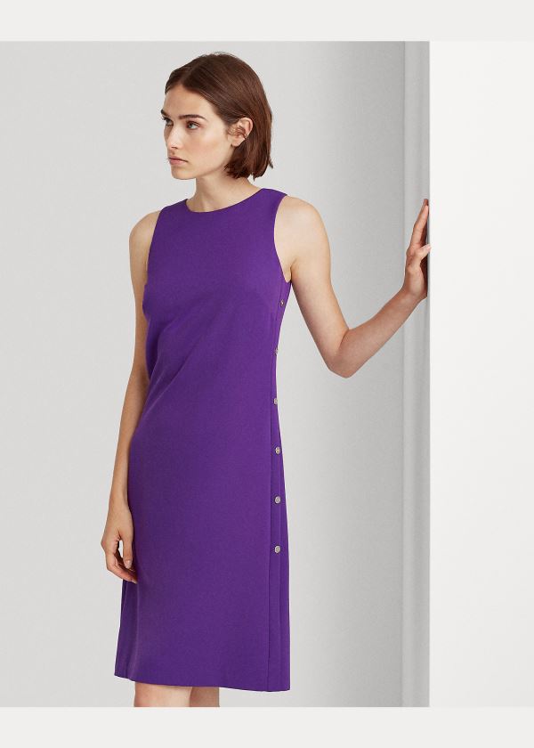Ralph Lauren Snap-Trim Crepe Shift Šaty Fialové | TApLaCoC