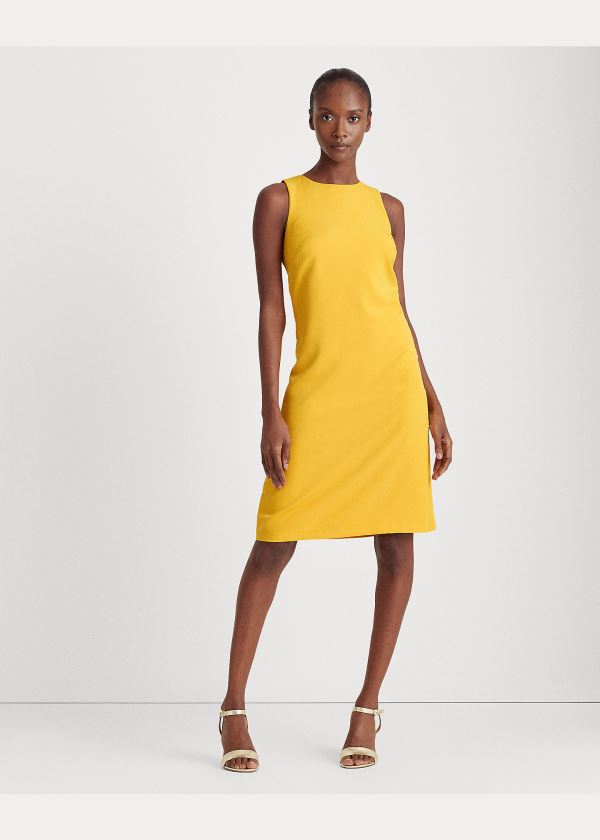 Ralph Lauren Snap-Trim Crepe Shift Šaty Žluté | cMVdNrG1