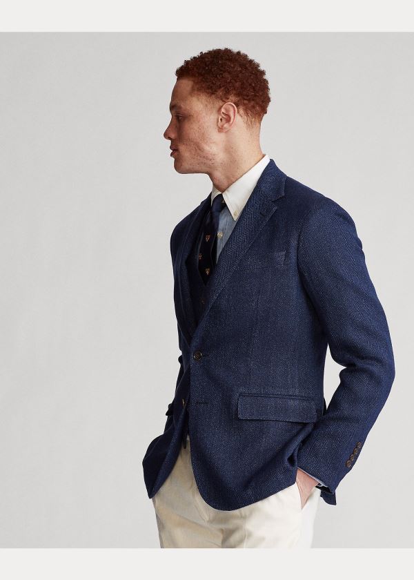 Ralph Lauren Soft Herringbone Sportovní Coat Tmavě Blankyt Blankyt | 3wQnVwTN