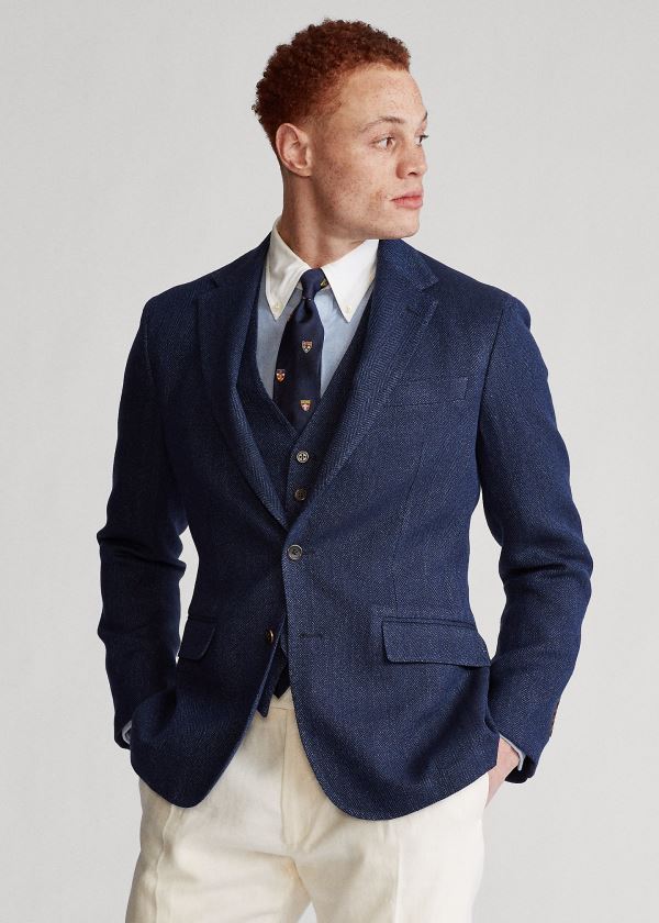 Ralph Lauren Soft Herringbone Sportovní Coat Tmavě Blankyt Blankyt | 3wQnVwTN
