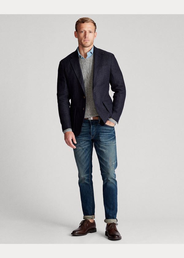 Ralph Lauren Soft Plaid Linen Sportovní Coat Tmavě Blankyt Černé | adW3b9HJ