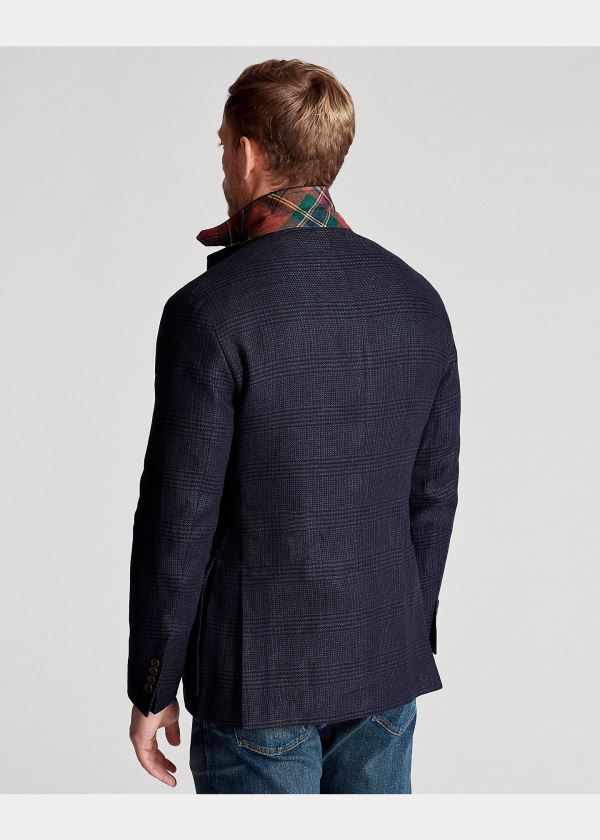 Ralph Lauren Soft Plaid Linen Sportovní Coat Tmavě Blankyt Černé | adW3b9HJ
