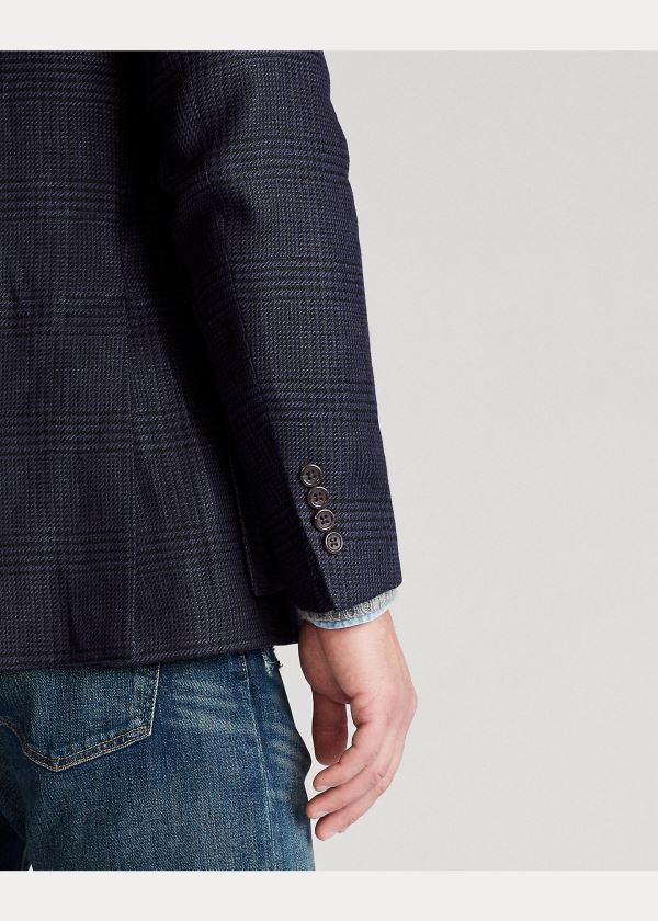 Ralph Lauren Soft Plaid Linen Sportovní Coat Tmavě Blankyt Černé | adW3b9HJ