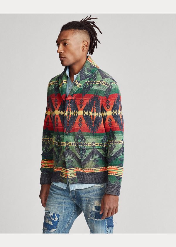 Ralph Lauren Southwestern Skeet Cardigan Zelene Červené | ejy6aA9s