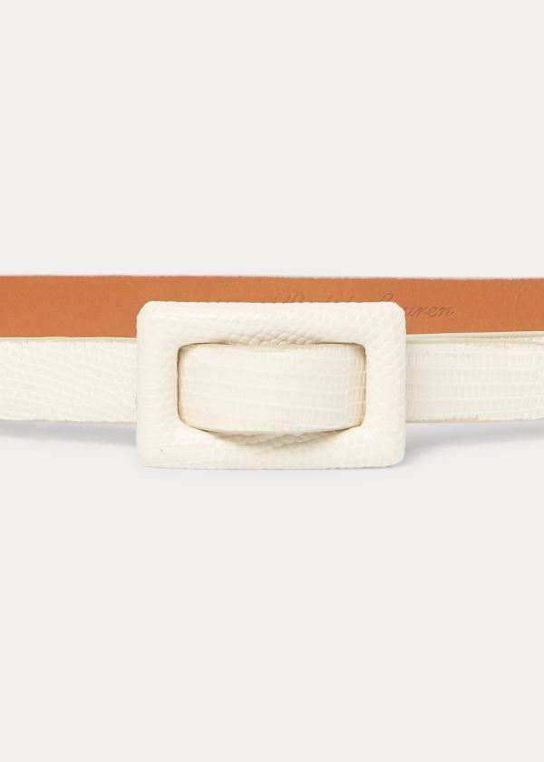 Ralph Lauren Stamped-Calfskin Skinny Belt Krém | vc3jpGZ8
