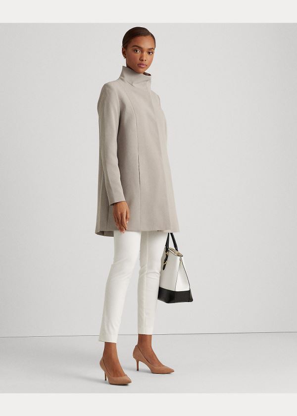 Ralph Lauren Stand-Collar Crepe Coat Šedé | GUgf93n1