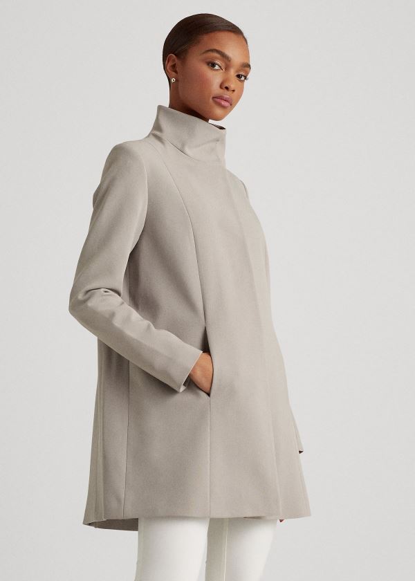 Ralph Lauren Stand-Collar Crepe Coat Šedé | GUgf93n1