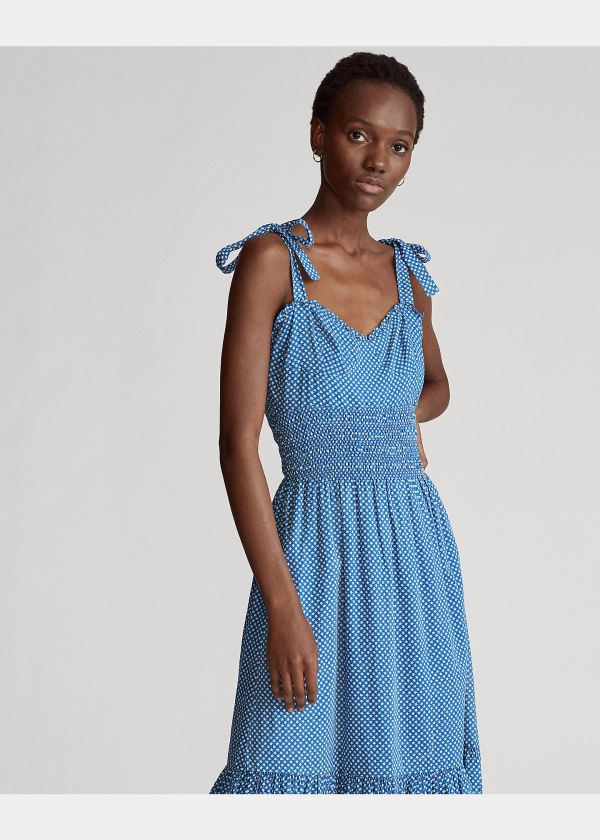 Ralph Lauren Star-Print Bavlněné Šaty Blankyt | VBXa1DXJ