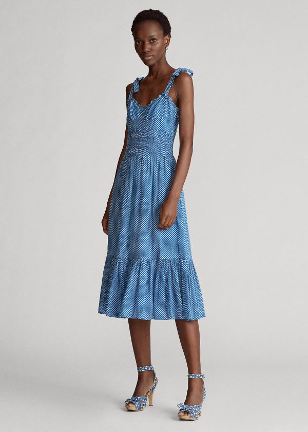 Ralph Lauren Star-Print Bavlněné Šaty Blankyt | VBXa1DXJ
