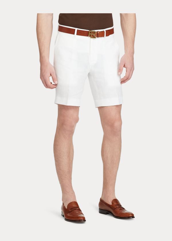 Ralph Lauren Straight Fit Linen Krátké Bílé | 3GEmcVxh