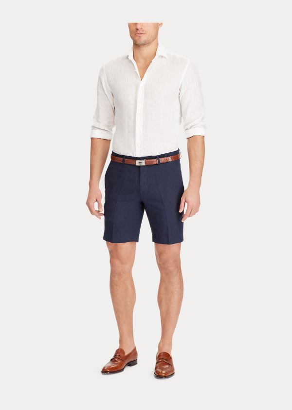 Ralph Lauren Straight Fit Linen Krátké Tmavě Blankyt | xgWKJW8W