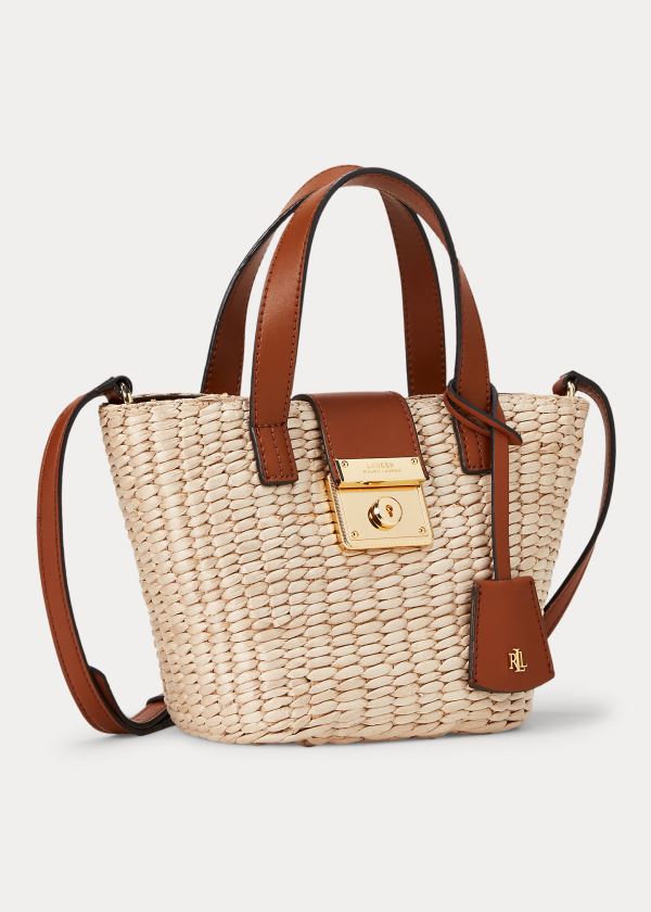 Ralph Lauren Straw Mini Reese Tote Hnědé | WhXHPAQb
