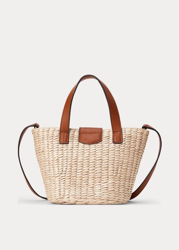 Ralph Lauren Straw Mini Reese Tote Hnědé | WhXHPAQb