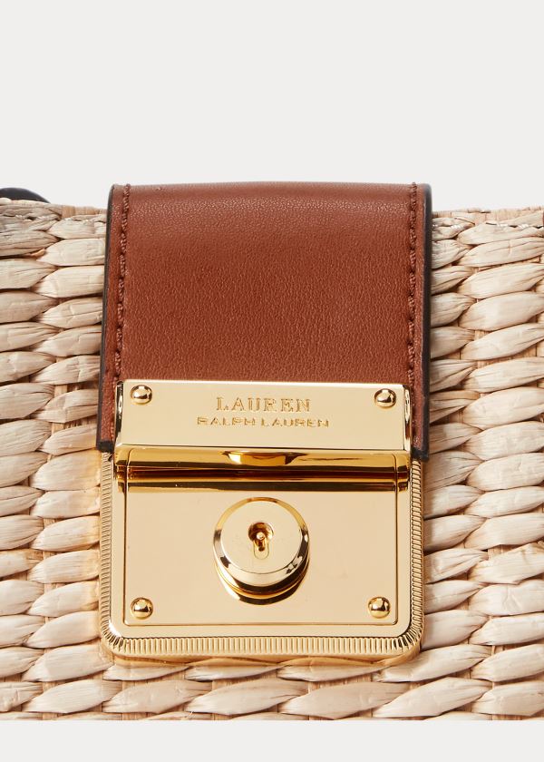 Ralph Lauren Straw Mini Reese Tote Hnědé | WhXHPAQb