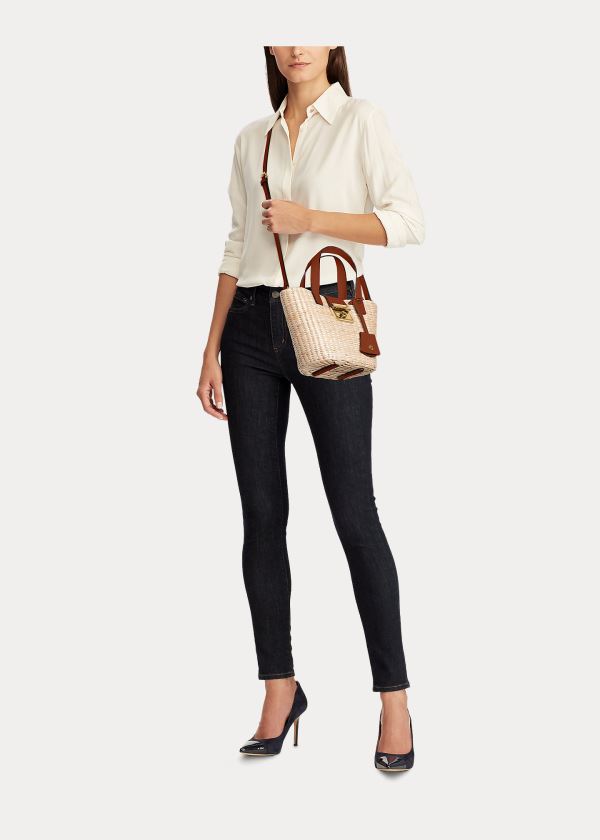 Ralph Lauren Straw Mini Reese Tote Hnědé | WhXHPAQb
