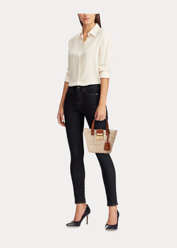 Ralph Lauren Straw Mini Reese Tote Hnědé | WhXHPAQb