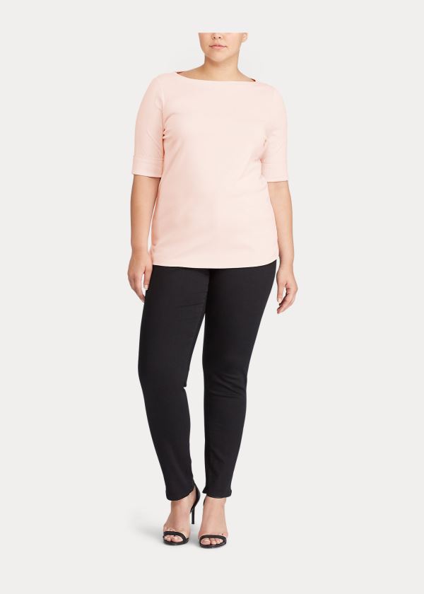 Ralph Lauren Stretch Bavlněné Boatneck Top Růžové | DEL7fJLA