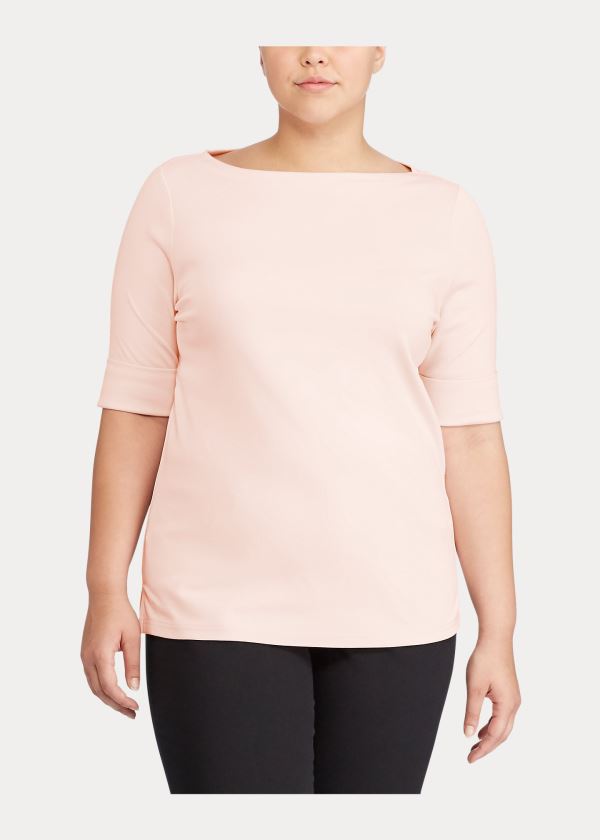 Ralph Lauren Stretch Bavlněné Boatneck Top Růžové | DEL7fJLA