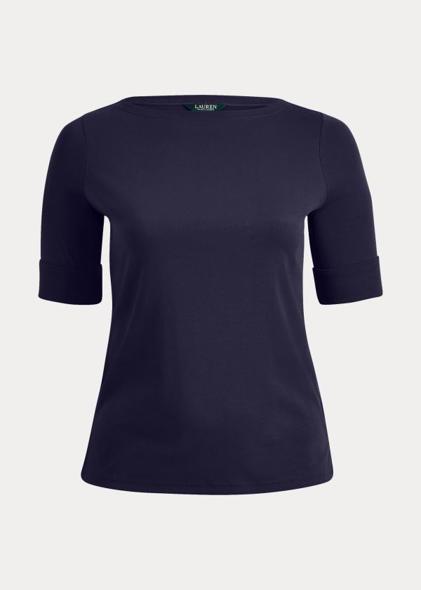 Ralph Lauren Stretch Bavlněné Boatneck Top Tmavě Blankyt | JaIlMB1Z