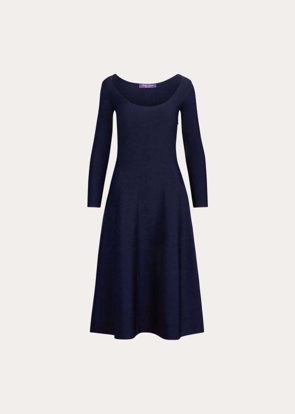 Ralph Lauren Stretch Knit Ballet-Neck Šaty Tmavě Blankyt | gzYJ0DGL