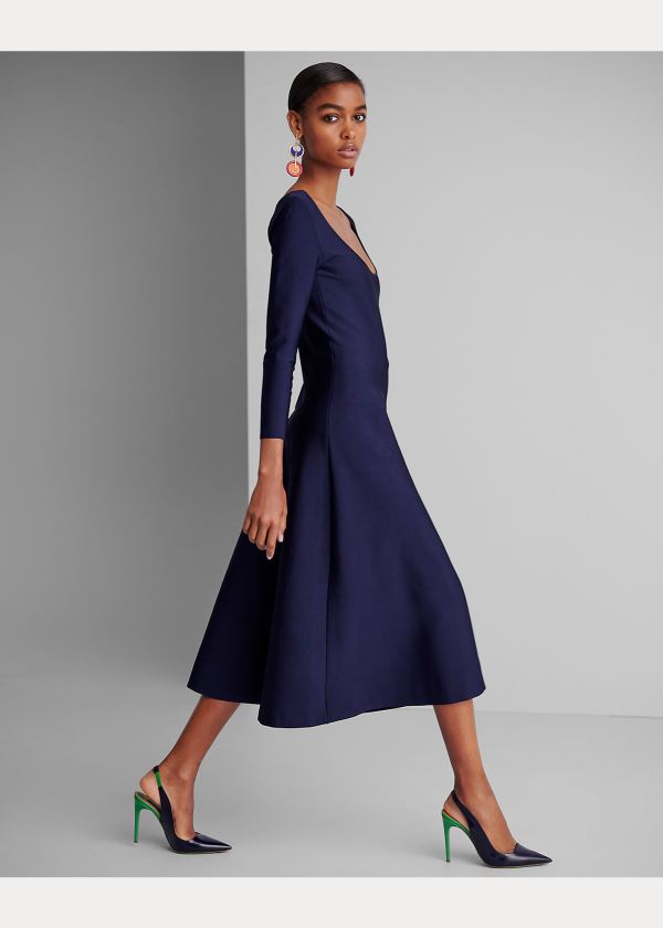 Ralph Lauren Stretch Knit Ballet-Neck Šaty Tmavě Blankyt | gzYJ0DGL