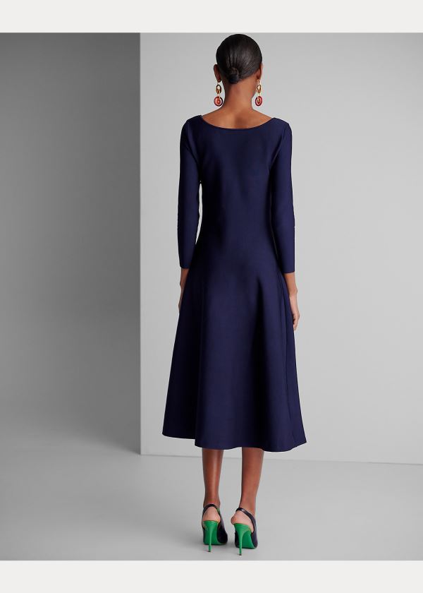 Ralph Lauren Stretch Knit Ballet-Neck Šaty Tmavě Blankyt | gzYJ0DGL
