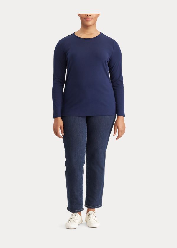Ralph Lauren Stretch Long-Sleeve Tee Tmavě Blankyt | HyNcr4nl