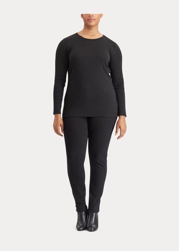 Ralph Lauren Stretch Long-Sleeve Tee Černé | oEy8Avie